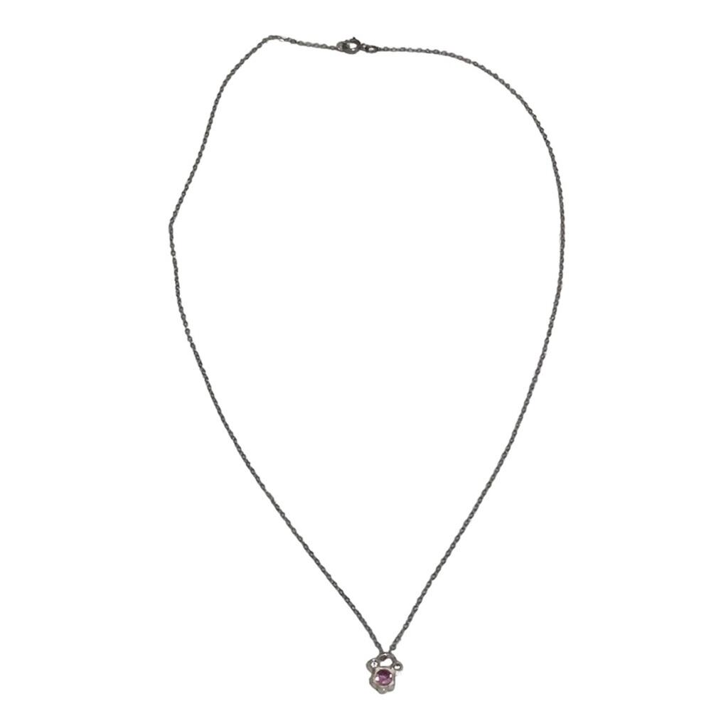 Silver Mickey Mouse purple/ Pink gemstone necklace